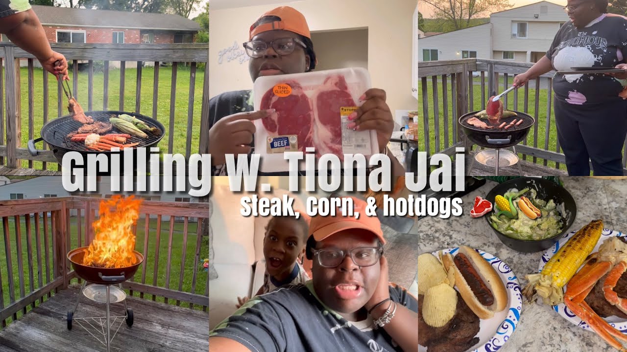 TIONA JAI’ | BBQ WITH ME . DINNER ON THE GRILL🔥🌭🥩🌽🥗