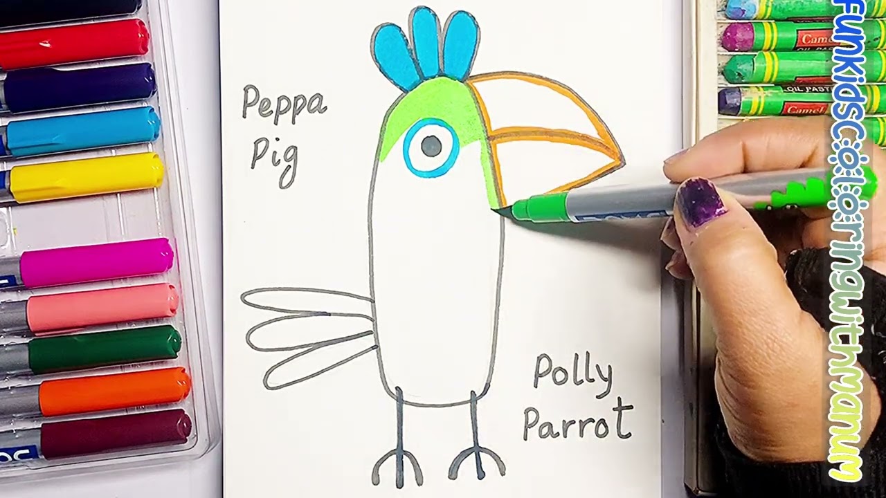 How to Draw & Color Polly Parrot 🦜 | Easy Peppa Pig Drawing for Kids