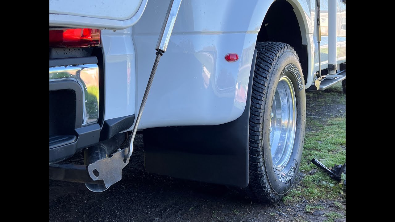 Putting WeatherTech rear mud flaps on our 2023 F350 Dually - YouTube