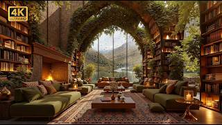 Arched Library with Morning Rain View Window | Leisure Reading, In-Depth Study &amp; Literary Comfort