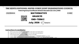 CORE MATHEMATICS GRADE 10, END OF TERM 2 2026