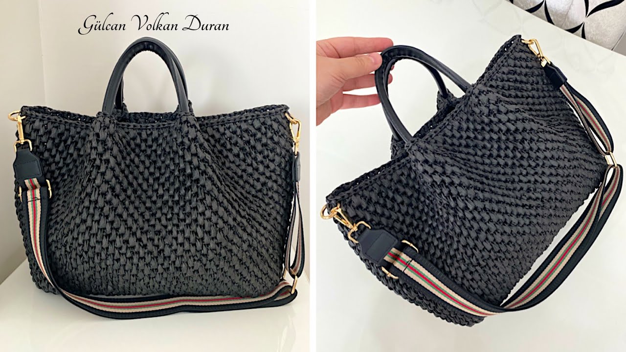 MAĞAZALARDA BÖYLESİ YOK 🤩 Rafya ip ve Deri Aksesuarla Örgü Çok Kolay Çanta Yapımı