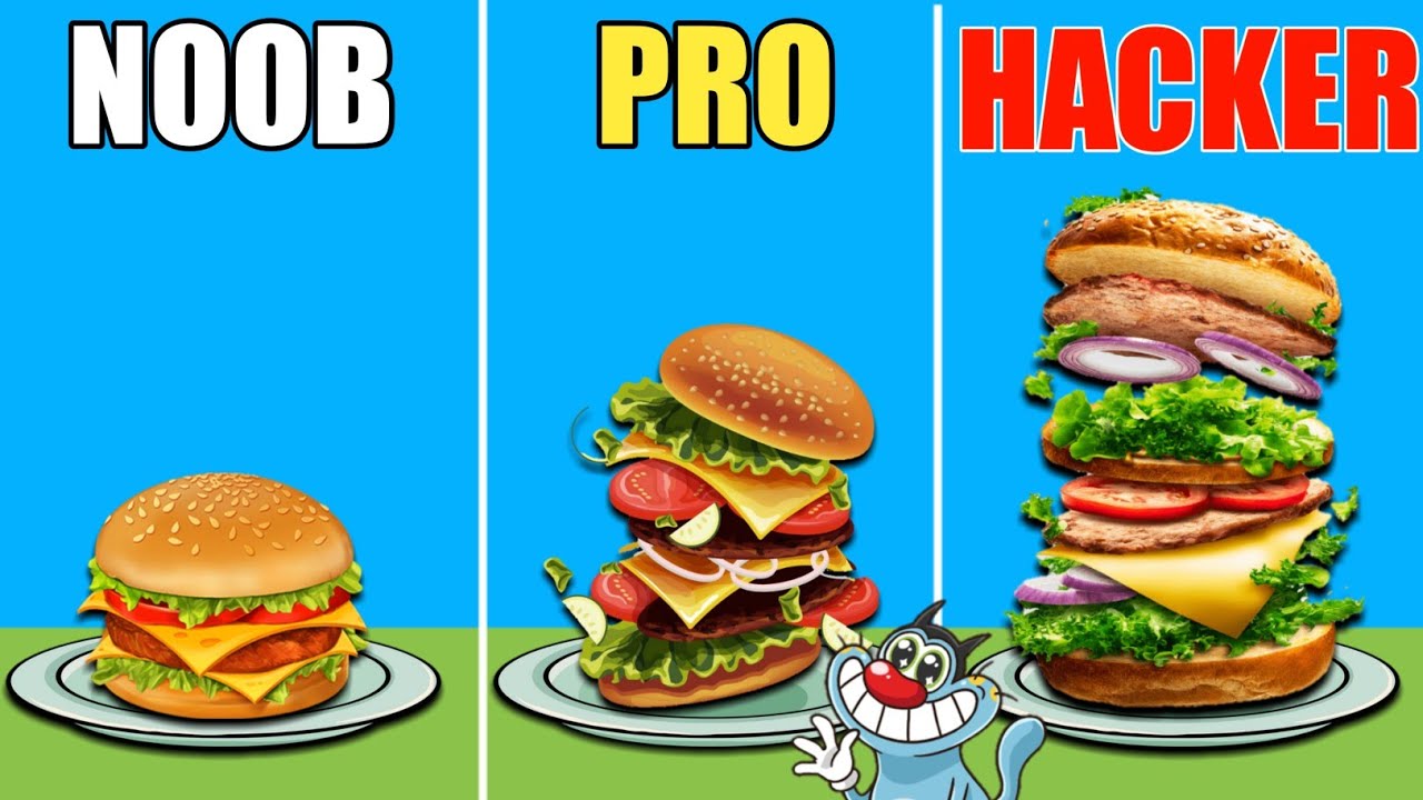 NOOB vs PRO vs HACKER || In Burger Rush || with oggy jack and tiger || Mr. Jorif