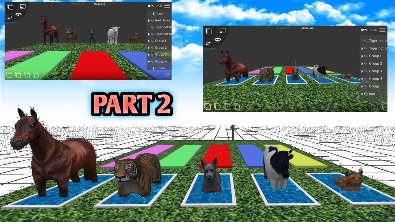 Animal Fountain Crossing 3 |‎@animation3Dworld   | Water Animation | Prisma3D Tutorial | Cow Tiger