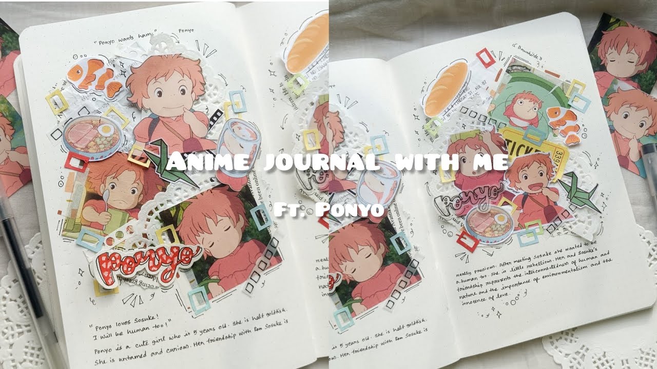 [calm art vlog]Anime journal with me🍜studio Ghibli Ponyo🍜 soft ASMR