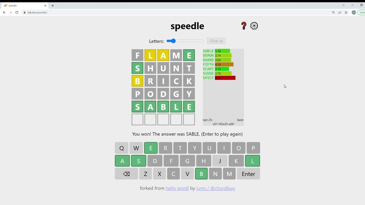Watch Wordle 25 Word Speedrun in 1:47.32 on YouTube Watch Wordle 25 Word Speedrun in 1:47.32 on YouTube