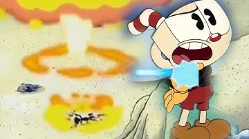 Cuphead blows up Squidward