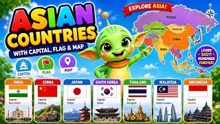 🌏 Asian Countries with Map,Capitals & Flags! Asian Countries! Countries Name &Capital! KidzyGarden 