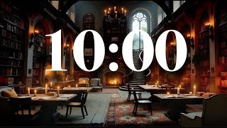 10 Minute Focus Timer – Read & Study in a Cozy Castle Library with Fireplace & Calm Classical Music