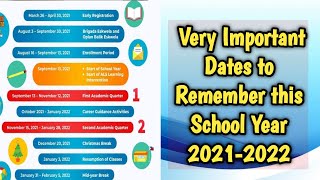 Very Important Dates to Remember this School Year 2021-2022