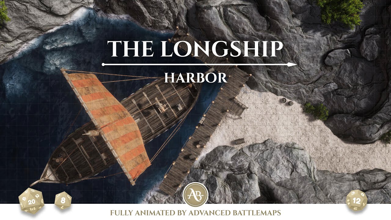D&D | Pathfinder | The Longship - Harbor | Animated Battle Maps | Virtual Tabletop