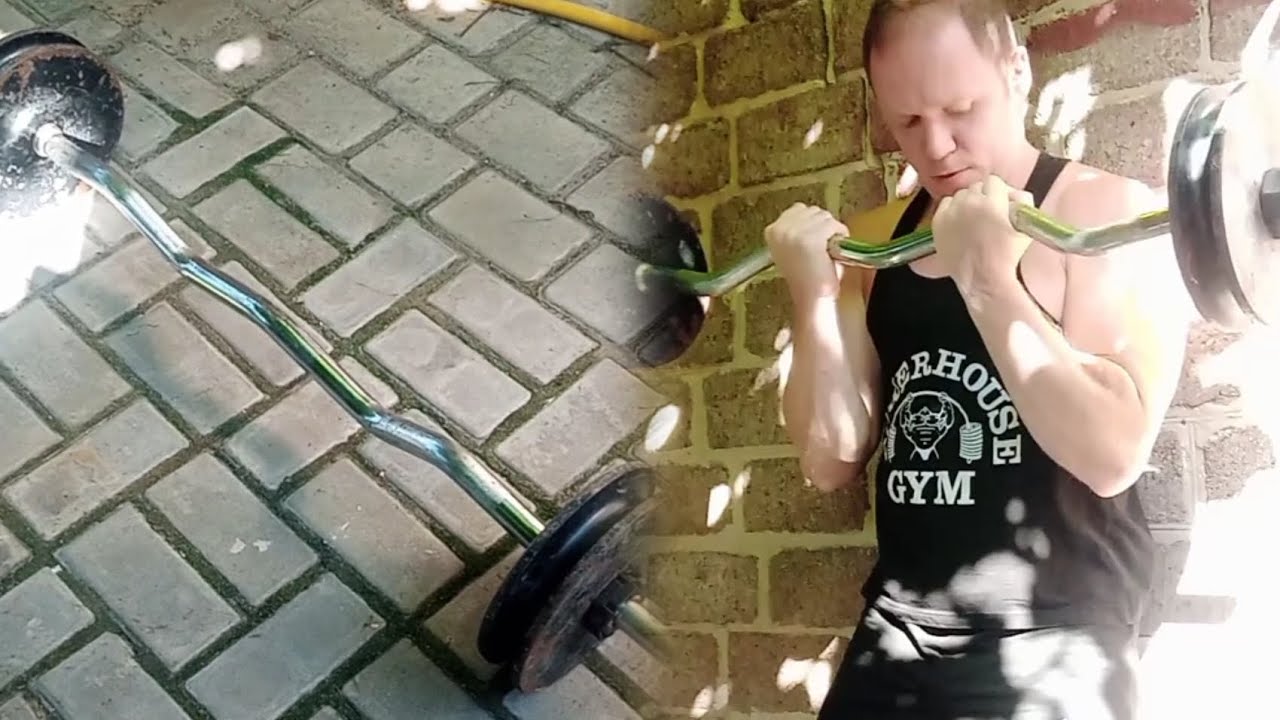 Тренировка рук кривым грифом и гирей| Качаю бицепс штангой и подтягиваниями