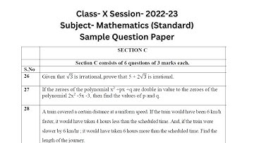 cbse sample paper maths standard class 10 2022 23 section C solutions
