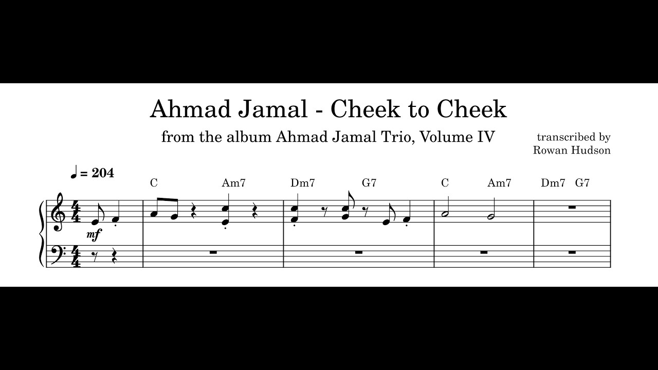 Ahmad Jamal - Cheek to Cheek - Piano Transcription (Sheet Music in Description)
