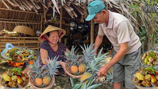 Sườn Kho Khóm Chua Ngọt, Khổ Qua | Thu Hoạch Khóm Chín Vàng Trong Vườn Quê || food from pineapple