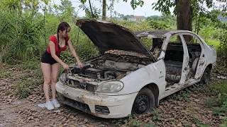 Timelapse : The girl started repairing and restoring the dilapidated old car in just 3 days.