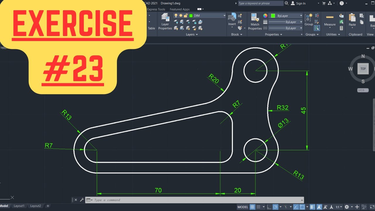 AutoCAD 2D Basic Drawing Tutorials For Beginners #23 - YouTube