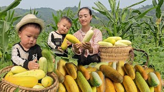 A 17yearold single mother and her son harvest yellow cucumbers in the Northwest region  anh hmong