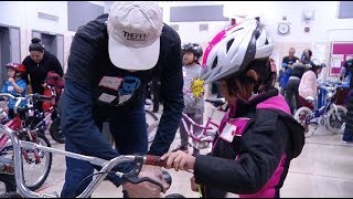 Kids line up for free bikes