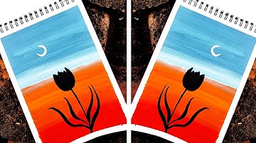 “Easy Sunset Painting Tutorial | Acrylic Sky Gradient & Black Flower Silhouette | Beginners painting