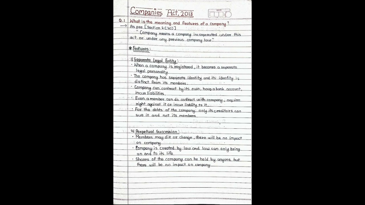 THE COMPANIES ACT, 2013 HANDWRITTEN NOTES, BUSINESS LAW 📚📚