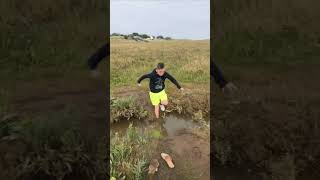 Boy Fell Trying to Jump over a Ditch