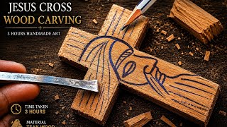 Hand Carved Jesus Cross in Teak Wood | Beautiful Wood Carving Art 