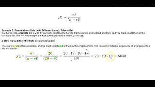Math 14 4.4 Example 3: Permutations Rule (with Different Items): Trifecta Bet