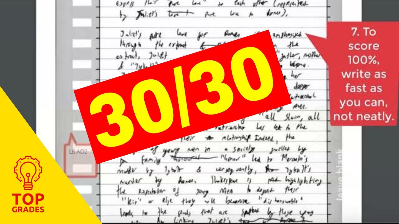 GRADE 9 Student Essay Romeo and Juliet (14 must haves for top grades)