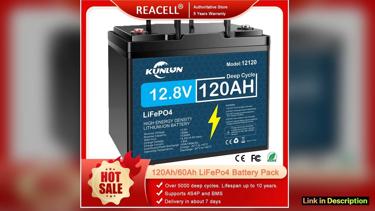 REACELL12V 120Ah LiFePo4 Battery Pack For 4S4P BMS RVBoat MotorsSolar Powerlar Wind 128V Lithium