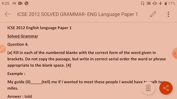 ICSE 2012 SOLVED/ ANSWER KEY- GRAMMAR-ENGLISH LANGUAGE PAPER 1