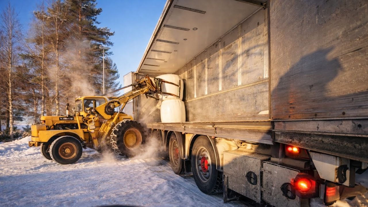Loading hay in Arctic winter - sweden