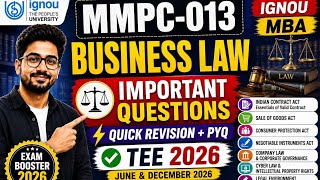 MMPC-013 : Business Law | IGNOU Solved Paper / Quick Revision | Exam Booster 2026