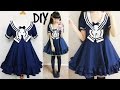 DIY Easy Navy Sailor Dress (Short Sleeves) Step by Step with Pattern &amp; Pattern Making