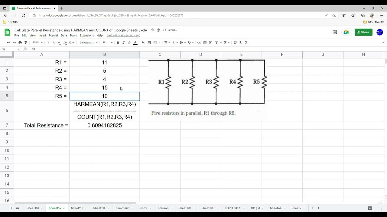 Calculate Parallel Resistance using HARMEAN and COUNT functions found