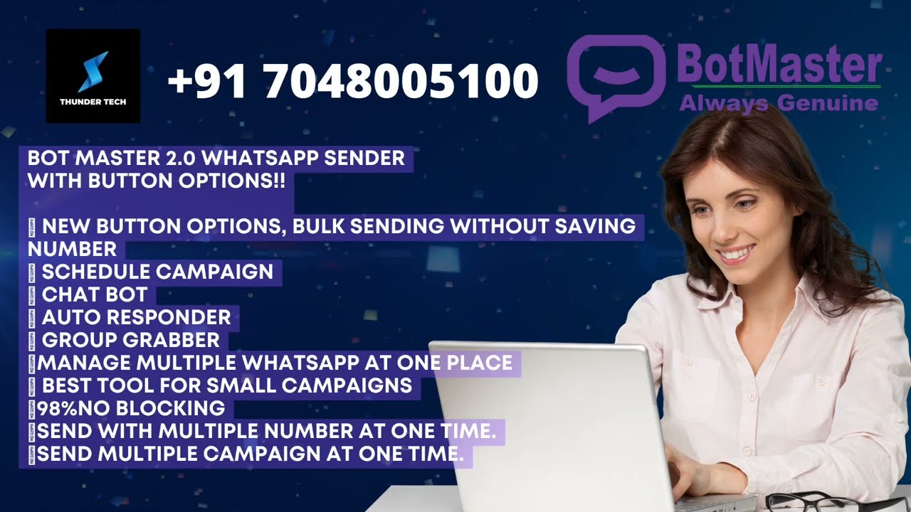 BOT MASTER 2 Whatsapp Bulk Sender With Button Options Demo Video.  Thunder Tech - 7048005100