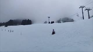 Girl Rolls Over While Sliding on Ice With Her Father