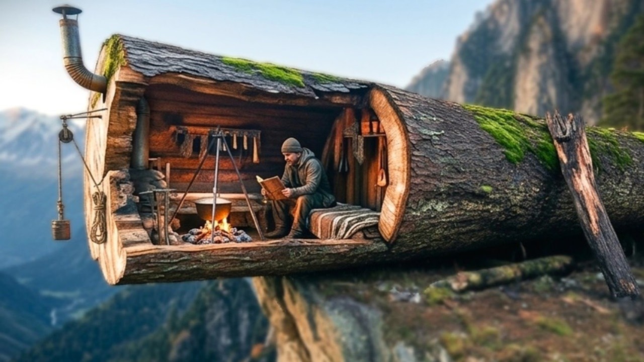 30 Days I Built a Hidden Shelter Inside a Tree in the Forest, Bushcraft ...