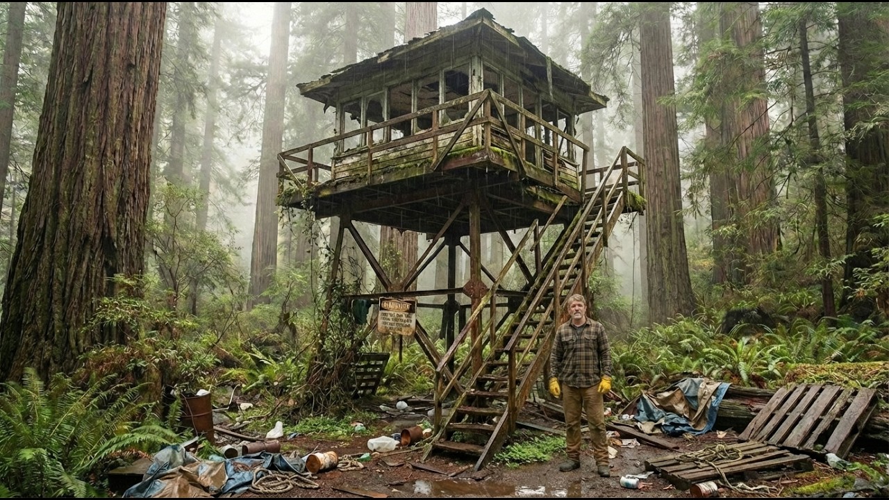 I Rebuilt an Abandoned Forest Lookout into a COZY TREEHOUSE (ASMR).