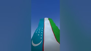 Uzbekistan flag waving over blue sky