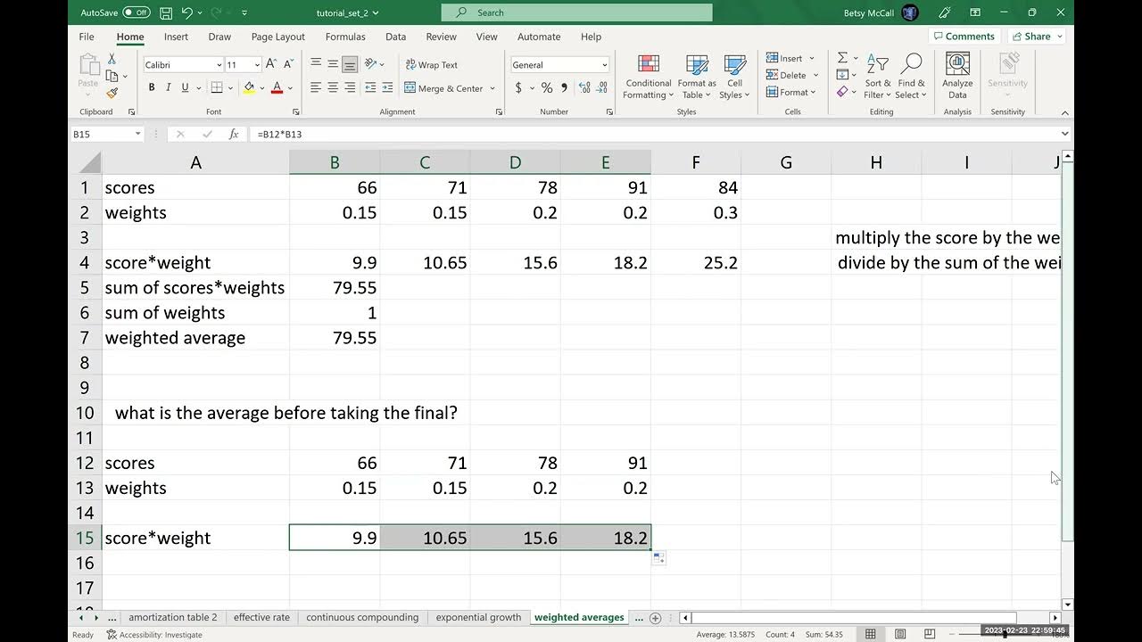 Calculating weighted averages with Excel YouTube