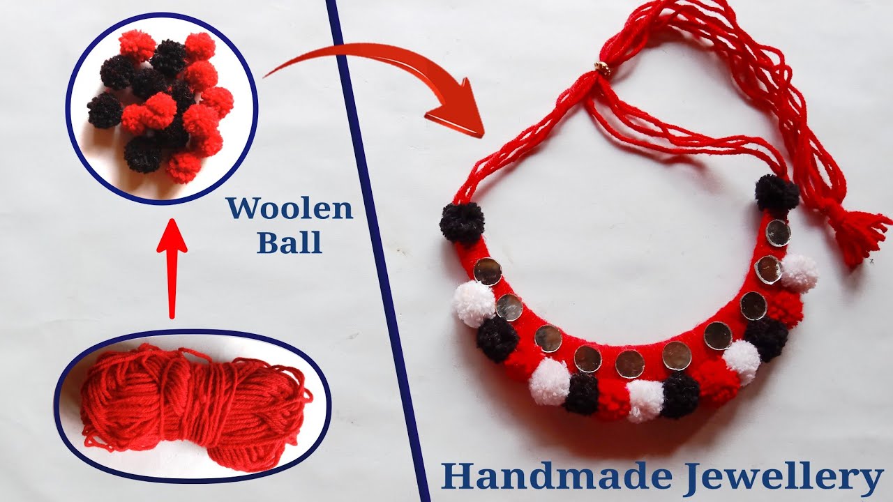 how to make diy pom pom necklace navratri handmade jewellery YouTube