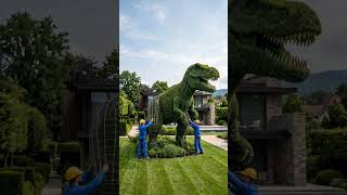 Giant Dinosaur Topiary Transformation in a Luxury Villa Garden