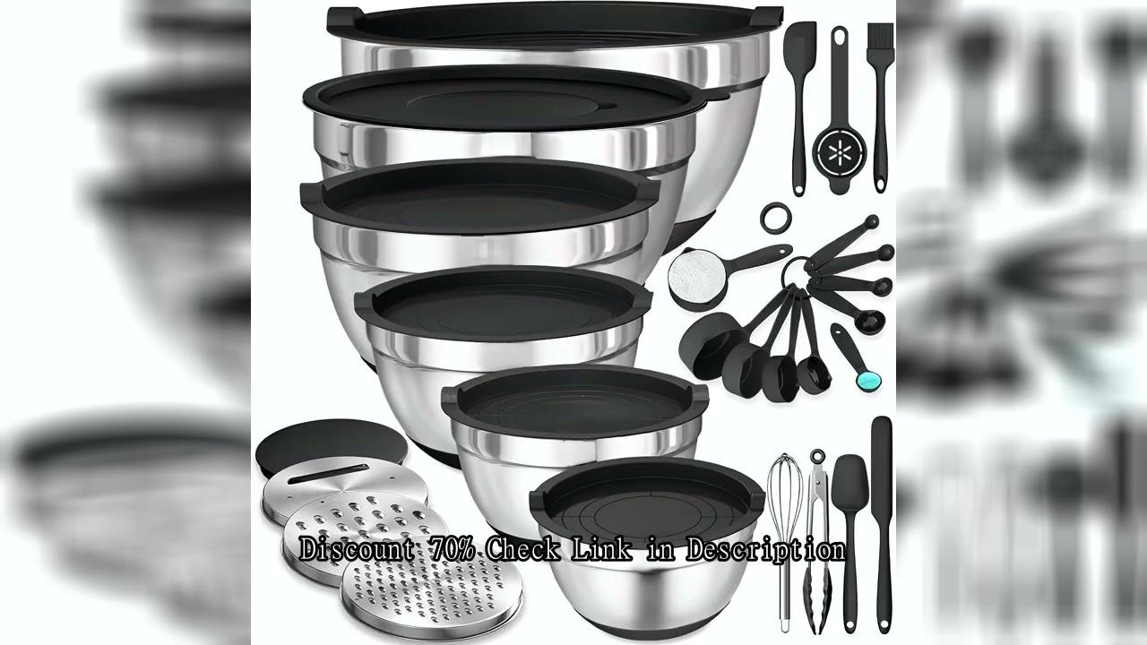 17pcs, Stainless Steel Mixing Bowl Set Mixing Bowls With Lids Grater Attachment, Non-Slip Kitchen Ga