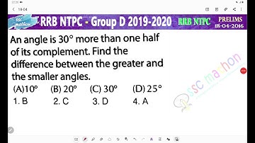 Angle is 30 degree more than one half of its complement find the difference between the greater and