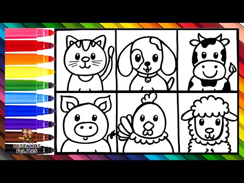 Desenhar e Colorir Animais da Fazenda 🐶🐱🐮🐑🐔🐷🌈 Desenhos para Crianças