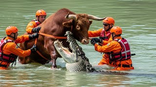 Brave Heroes  Save Red Bull from Giant Crocodile | Heartwarming Wildlife Rescue Story