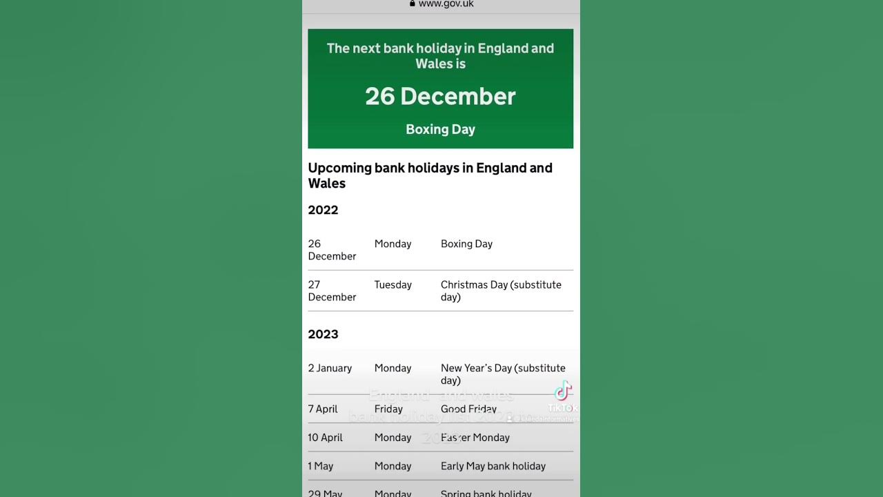 Uk bank holidays 2022 to 2023 - YouTube