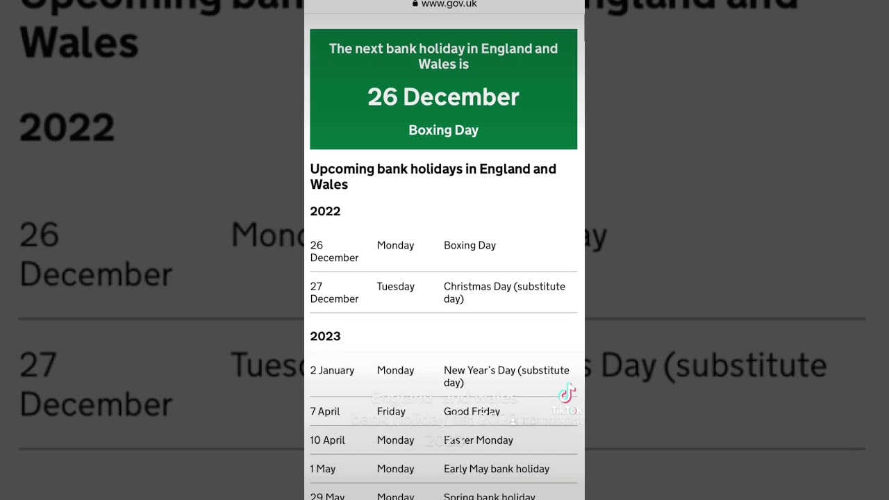Uk bank holidays 2022 to 2023 - YouTube