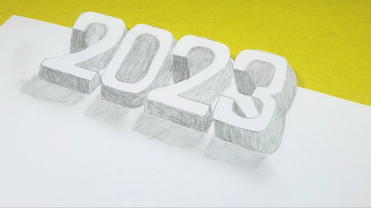 How to draw 2023 number 3d trick arts on paper 3d drawing step by